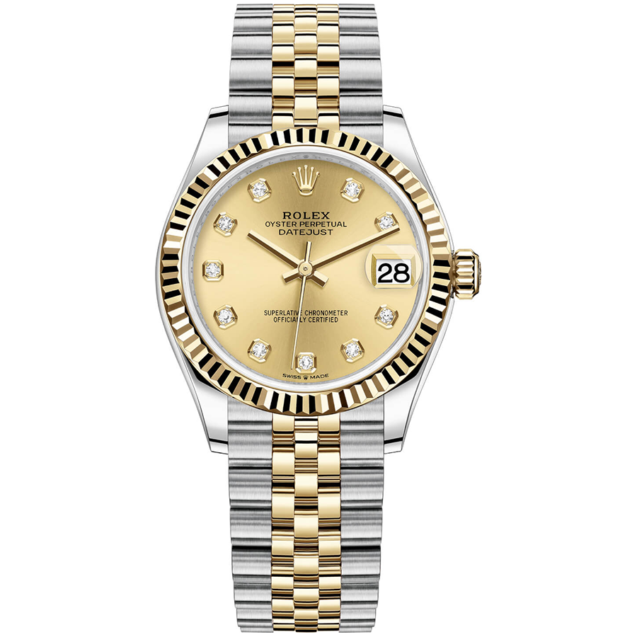 Rolex 1:1 Super Clone Datejust Champagne Diamond Dial Fluted Bezel 31mm 278273