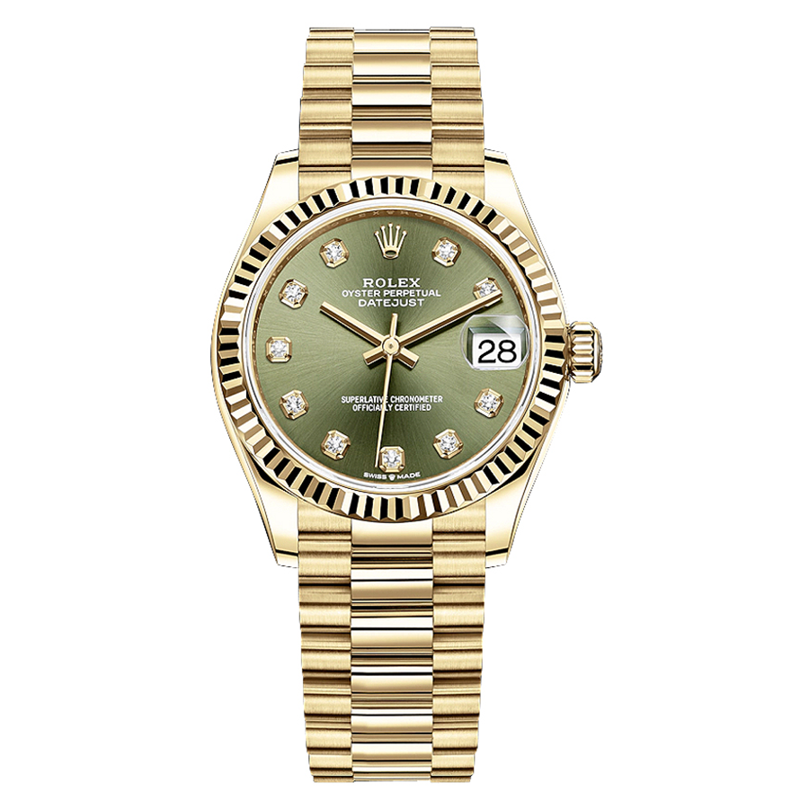 Rolex 1:1 Super Clone Datejust Olive Green Diamond Dial Fluted Bezel 31mm 278278