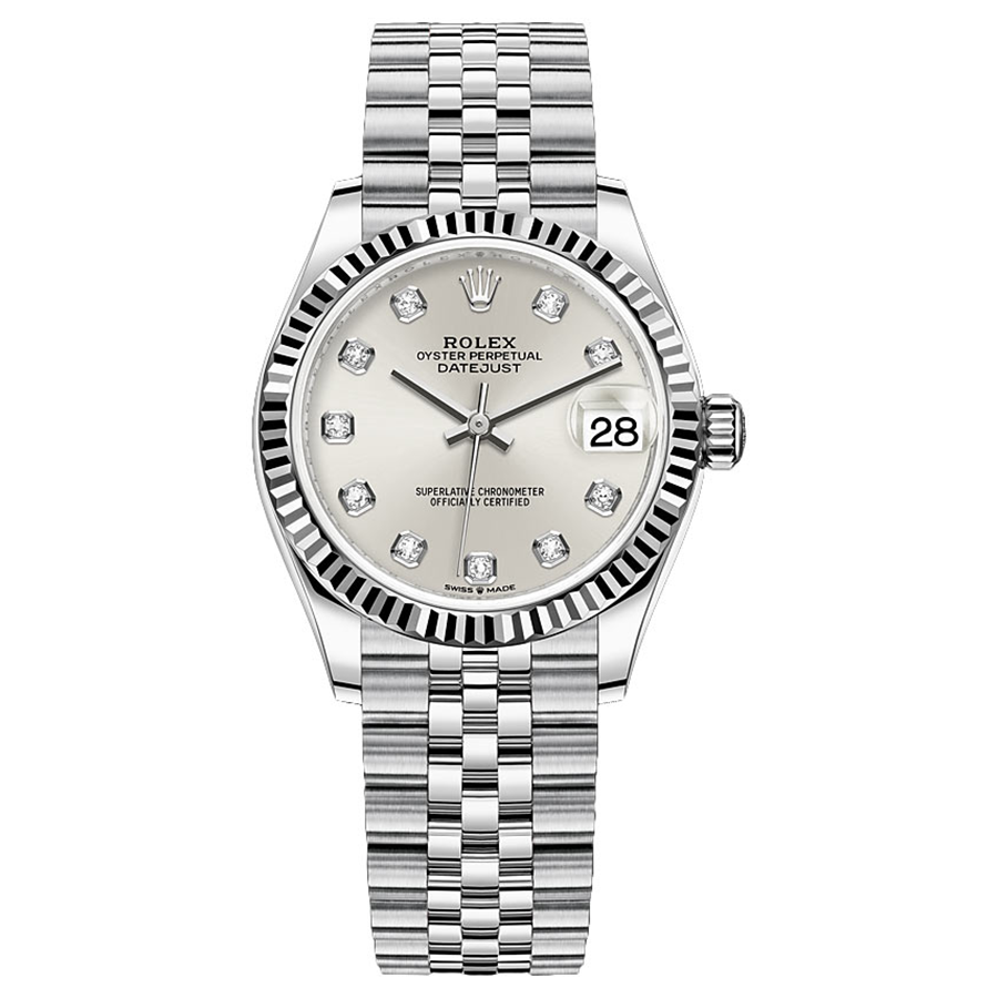 Rolex 1:1 Super Clone Datejust Silver Diamond Dial Fluted Bezel 31mm 278274