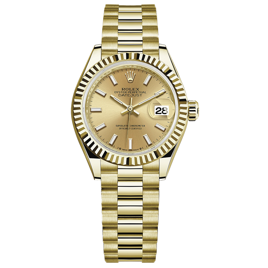 Rolex 1:1 Super Clone Lady-Datejust Champagne Dial Fluted Bezel 28mm 279178