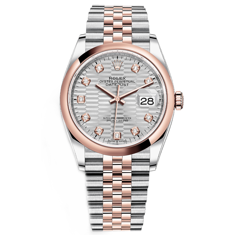 Rolex 1:1 Super Clone Datejust Silver Fluted Motif Diamond Dial Domed Bezel 36mm 126201