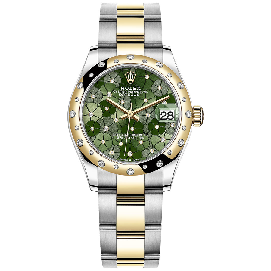 Rolex 1:1 Super Clone Datejust Olive Green Floral Motif Dial Diamond-Set Bezel 31mm 278343RBR