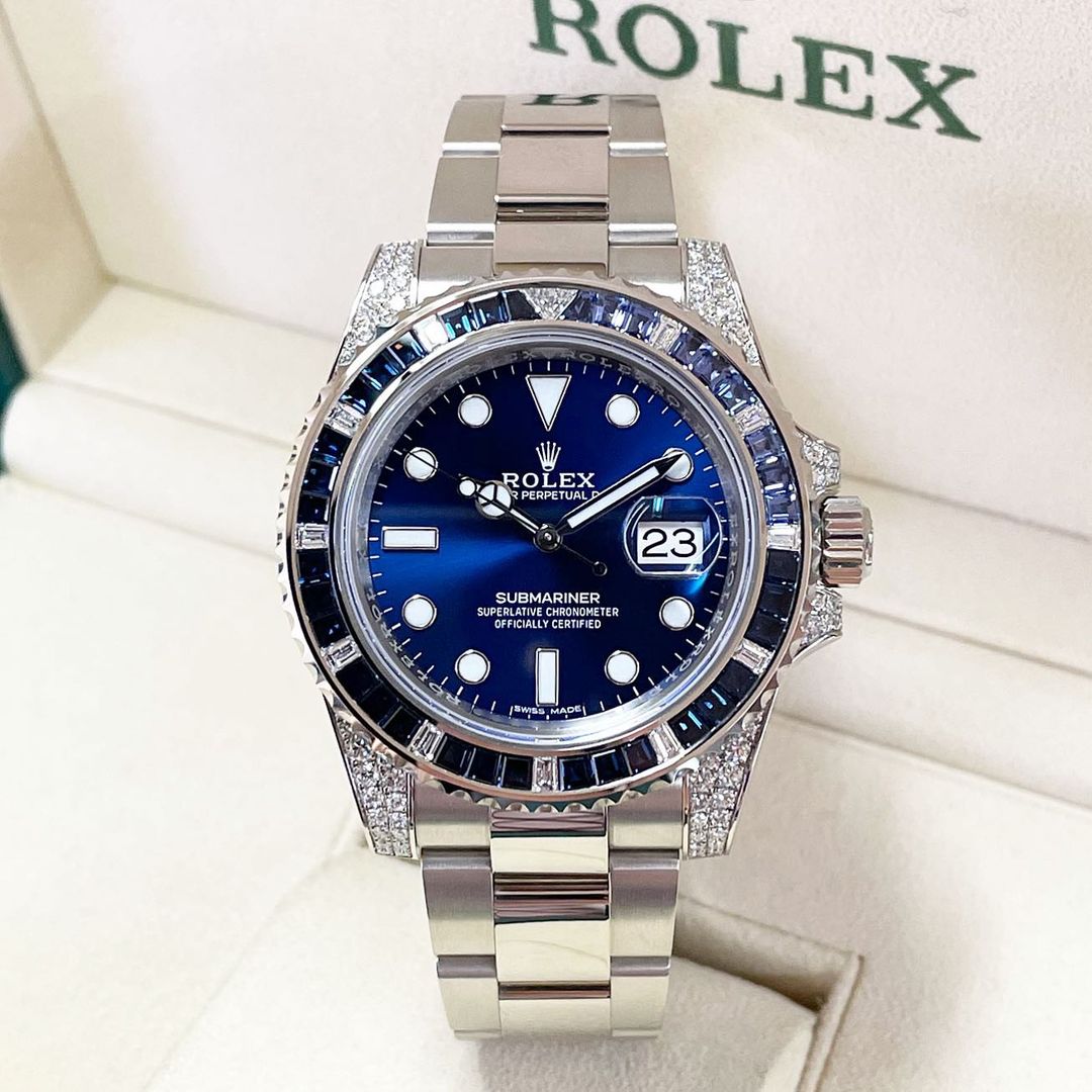 Rolex 1:1 Super Clone Submariner Date 116659 SABR 18K White Gold Diamonds Sapphires UNWORN