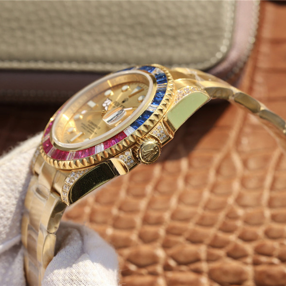 Rolex 1:1 Super Clone Submariner Golden Blue / Red Diamond Gold Dial 40mm
