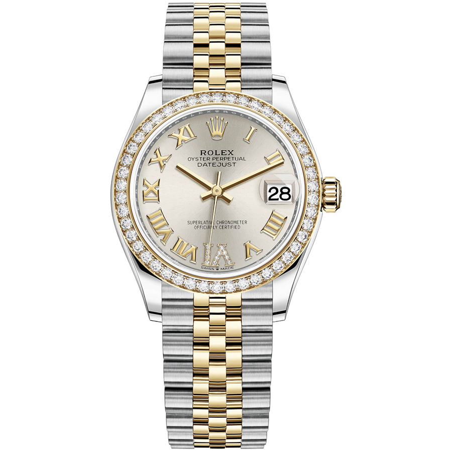 Rolex 1:1 Super Clone Datejust Silver Diamond Roman Numeral Dial Diamond Bezel 31mm 278383RBR