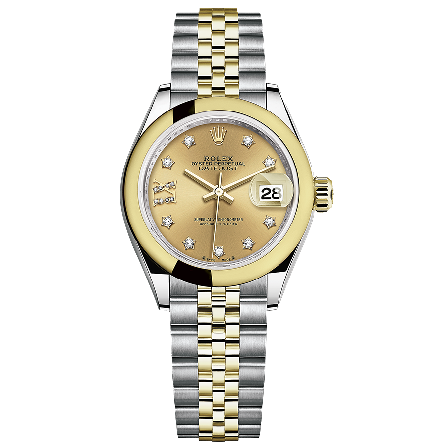Rolex 1:1 Super Clone Lady-Datejust Champagne Diamond Star Dial Domed Bezel 28mm 279163
