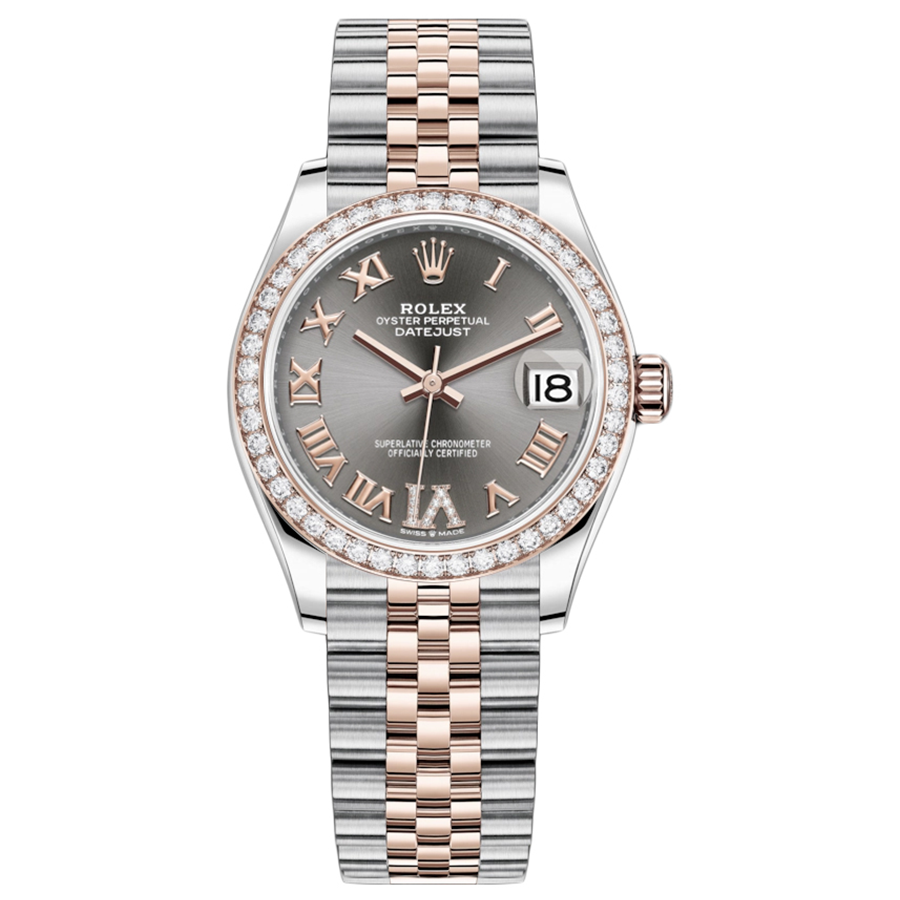 Rolex 1:1 Super Clone Datejust Slate Diamond Roman Numeral Dial Diamond Bezel 31mm 278381RBR
