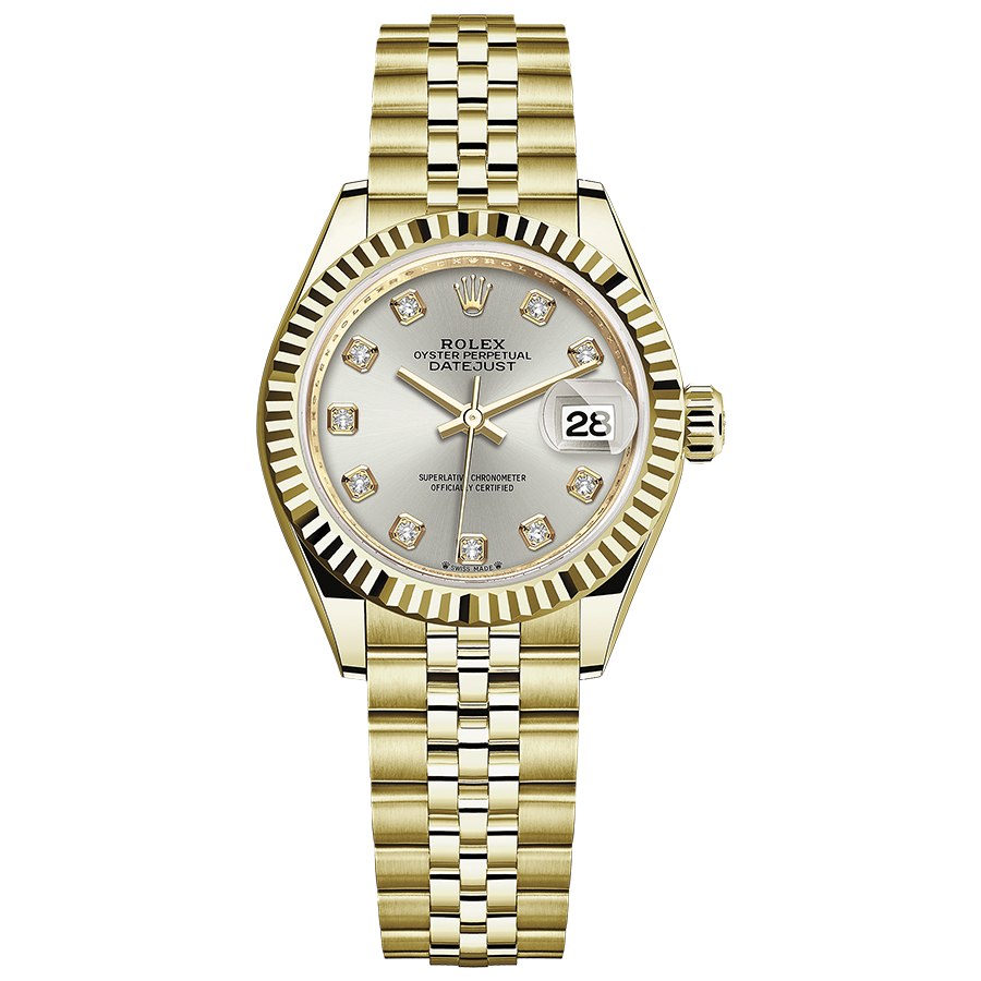 Rolex 1:1 Super Clone Lady-Datejust Silver Diamond Dial Fluted Bezel 28mm 279178