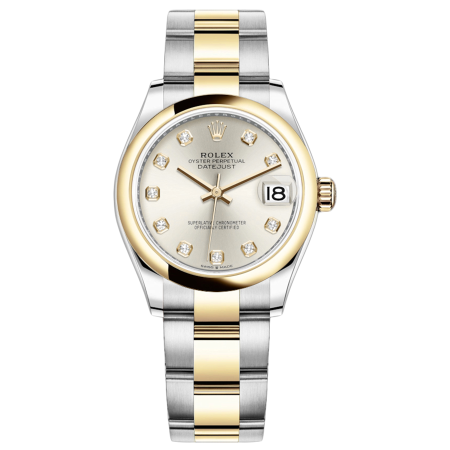Rolex 1:1 Super Clone Datejust Silver Diamond Dial Domed Bezel 31mm 278243