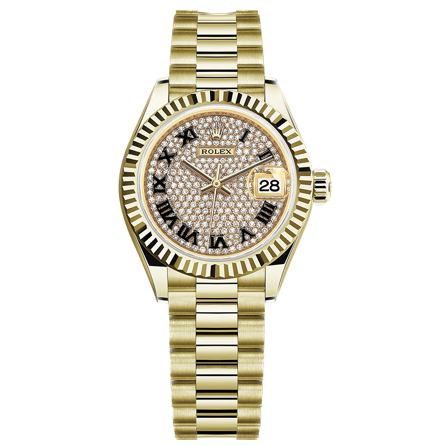 Rolex 1:1 Super Clone Lady-Datejust Diamond-Paved Dial Fluted Bezel 28mm 279178