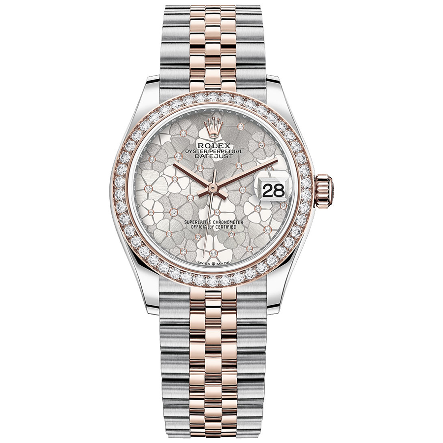 Rolex 1:1 Super Clone Datejust Silver Floral Motif Dial Diamond Bezel 31mm 278381RBR