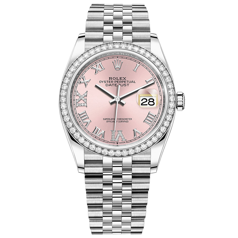Rolex 1:1 Super Clone Datejust Pink Roman Numeral Dial Diamond Bezel 36mm 126284RBR