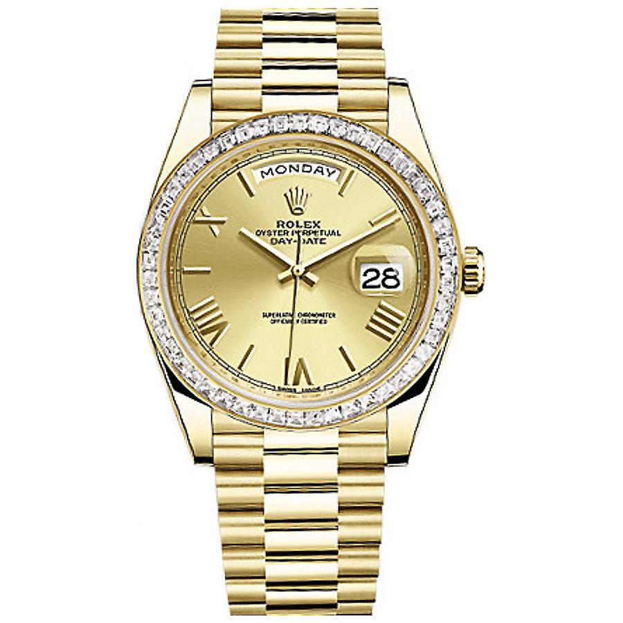 Rolex 1:1 Super Clone Day-Date 40 228398 Baguette Diamond Bezel Champagne Dial