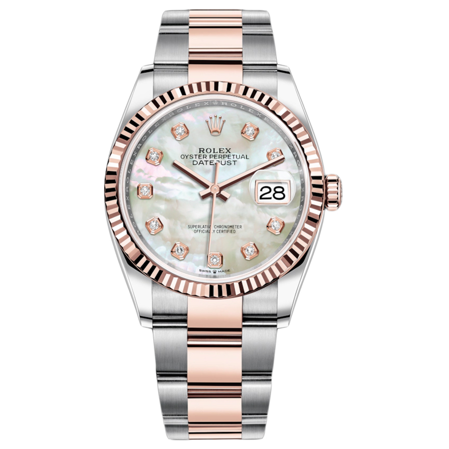 Rolex 1:1 Super Clone Datejust Mother Of Pearl Diamond Dial Fluted Bezel 36mm 126231