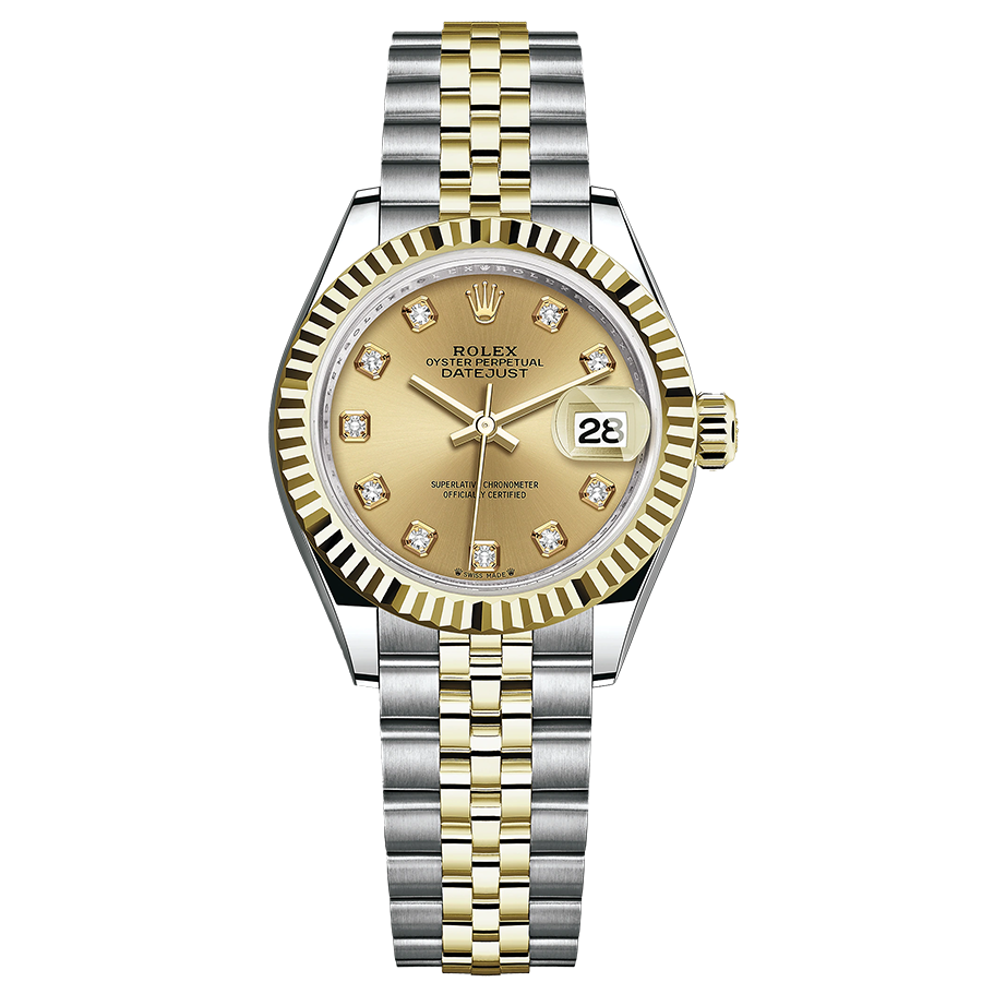 Rolex 1:1 Super Clone Lady-Datejust Champagne Diamond Dial Fluted Bezel 28mm 279173