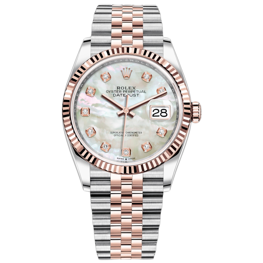 Rolex 1:1 Super Clone Datejust Mother Of Pearl Diamond Dial Fluted Bezel 36mm 126231