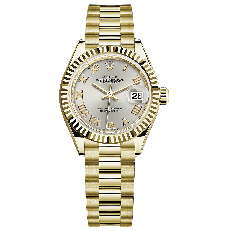 Rolex 1:1 Super Clone Lady-Datejust Silver Roman Numeral Dial Fluted Bezel 28mm 279178