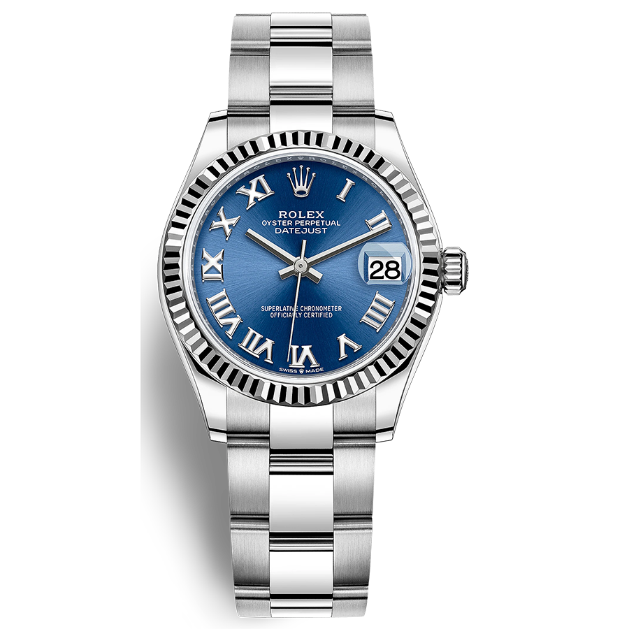 Rolex 1:1 Super Clone Datejust Bright Blue Roman Numeral Dial Fluted Bezel 31mm 278274