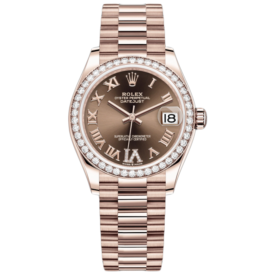 Rolex 1:1 Super Clone Datejust Chocolate Diamond Roman Numeral Dial Diamond Bezel 31mm 278285RBR