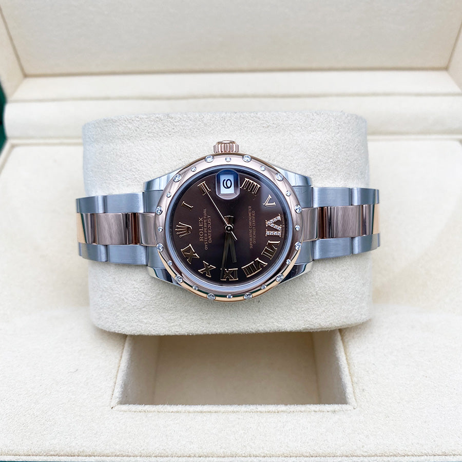 Rolex 1:1 Super Clone Datejust 31mm Chocolate Diamond Roman Dial Rose/Diamond Bezel 278341RBR