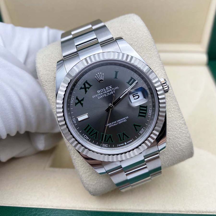 Rolex 1:1 Super Clone Datejust 41mm Slate Roman Numeral Dial Fluted Bezel 126334