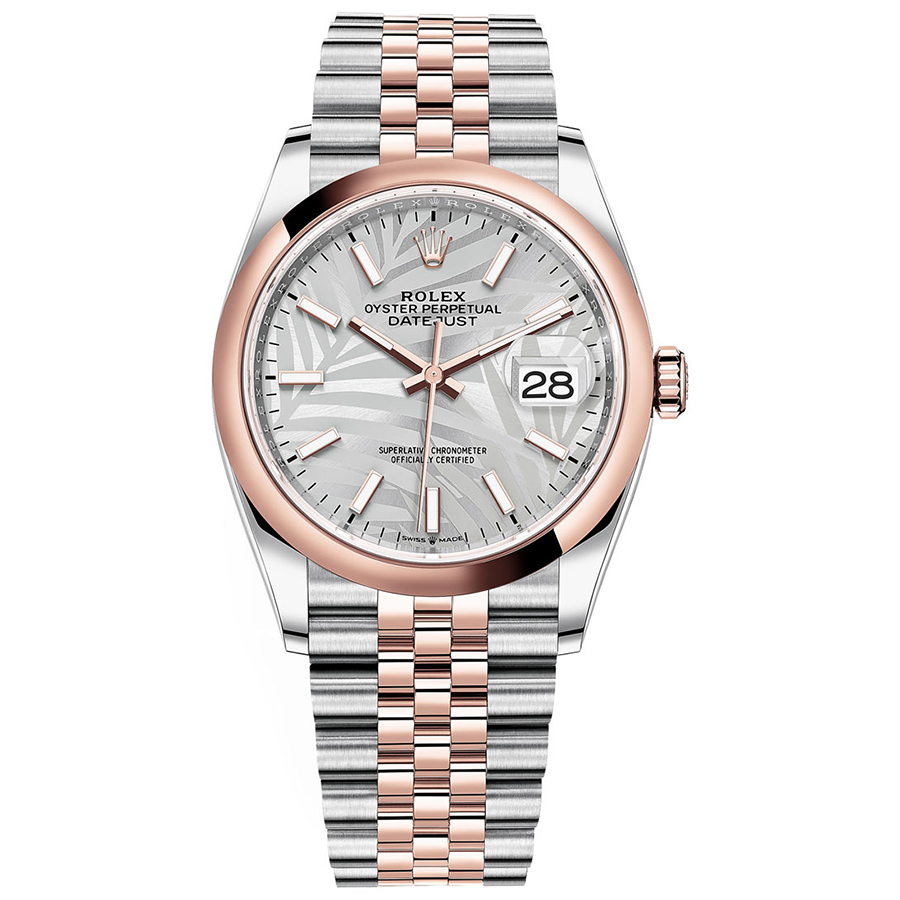 Rolex 1:1 Super Clone Datejust Silver Palm Motif Dial Domed Bezel 36mm 126201