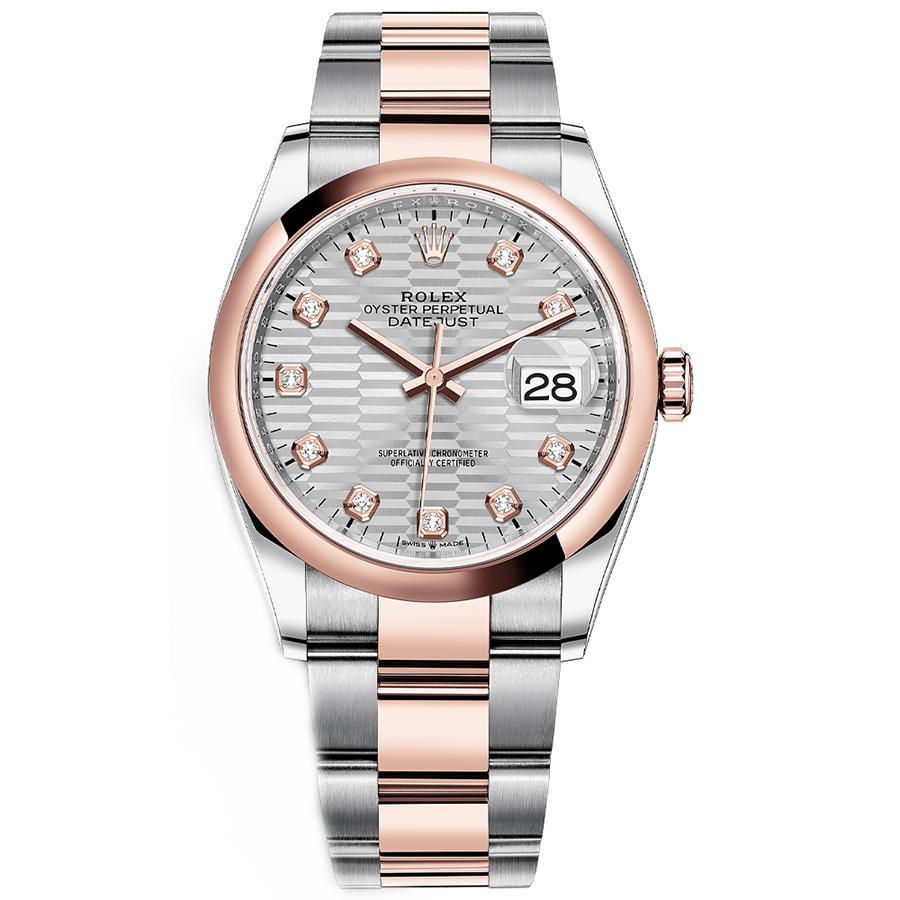 Rolex 1:1 Super Clone Datejust Silver Fluted Motif Diamond Dial Domed Bezel 36mm 126201