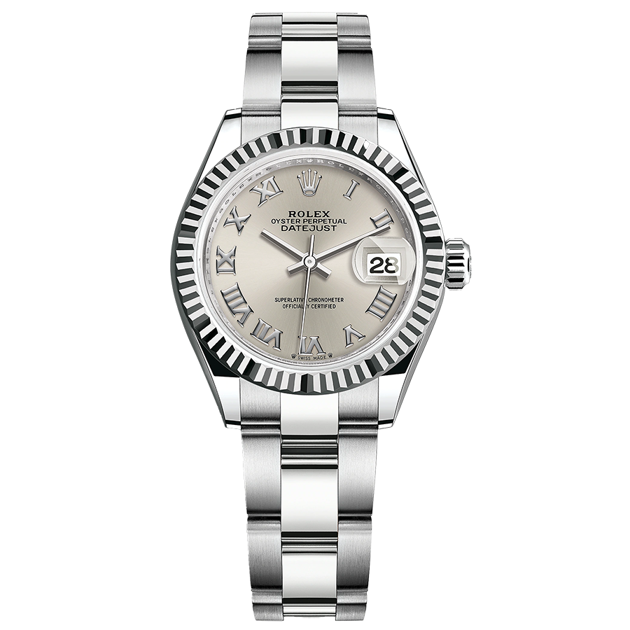 Rolex 1:1 Super Clone Lady-Datejust Silver Roman Numeral Dial Fluted Bezel 28mm 279174