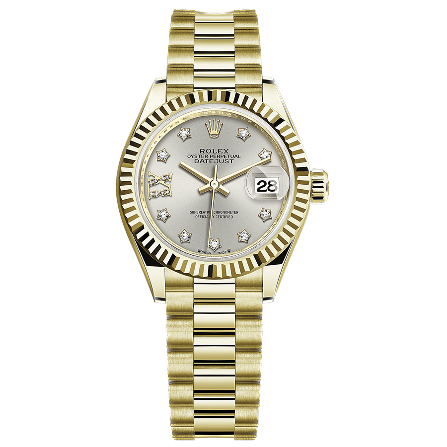 Rolex 1:1 Super Clone Lady-Datejust Silver Diamond Star Dial Fluted Bezel 28mm 279178