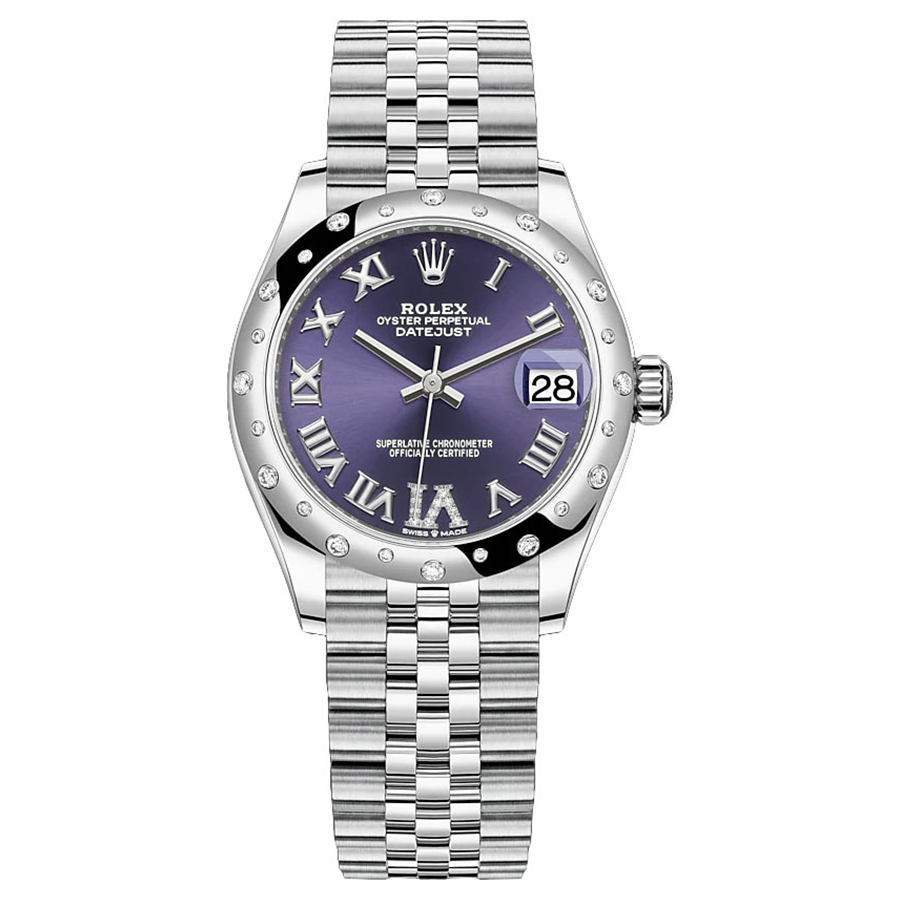Rolex 1:1 Super Clone Datejust Purple Diamond Roman Numeral Dial Diamond-Set Bezel 31mm 278344RBR