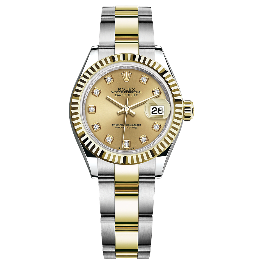 Rolex 1:1 Super Clone Lady-Datejust Champagne Diamond Dial Fluted Bezel 28mm 279173