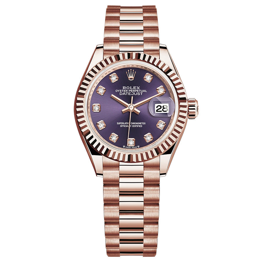 Rolex 1:1 Super Clone Lady-Datejust 28mm Purple Dial Rose Presidential 279175