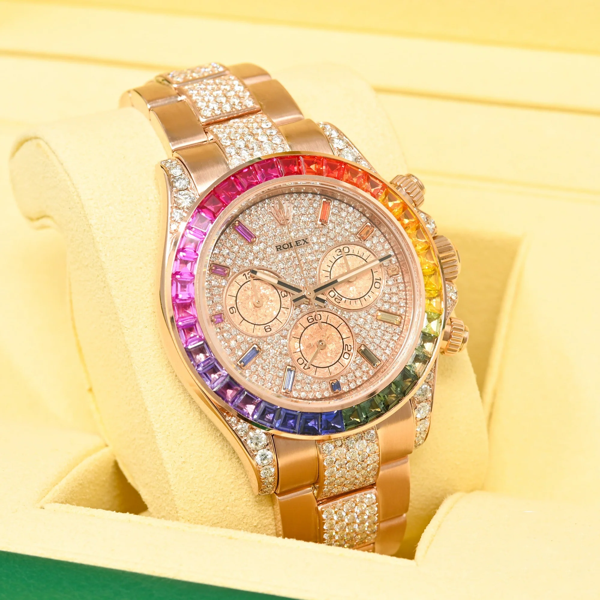 Rolex 1:1 Super Clone Cosmograph Daytona Rainbow Pave Rose Gold 116595rbow-0002