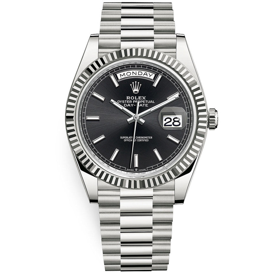 Rolex 1:1 Super Clone Day-Date 40 Presidential 228239 Fluted Bezel Black Dial