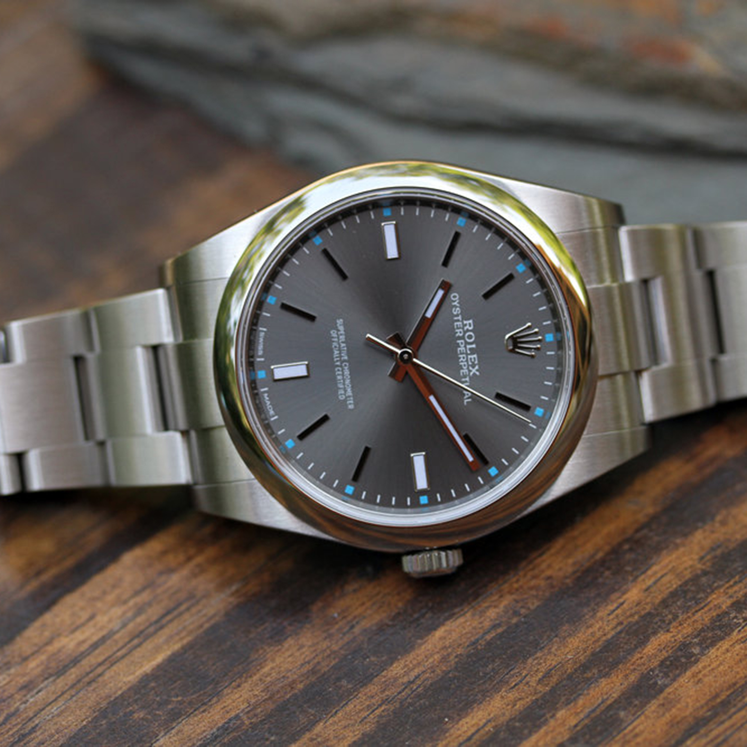 Rolex 1:1 Super Clone Oyster Perpetual 39mm Dark Rhodium Dial Watch 114300-0001