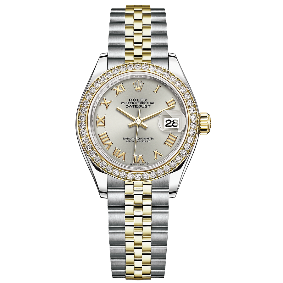 Rolex 1:1 Super Clone Lady-Datejust Silver Roman Numeral Dial Diamond Bezel 28mm 279383RBR