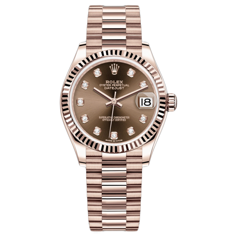 Rolex 1:1 Super Clone Datejust Chocolate Diamond Dial Fluted Bezel 31mm 278275