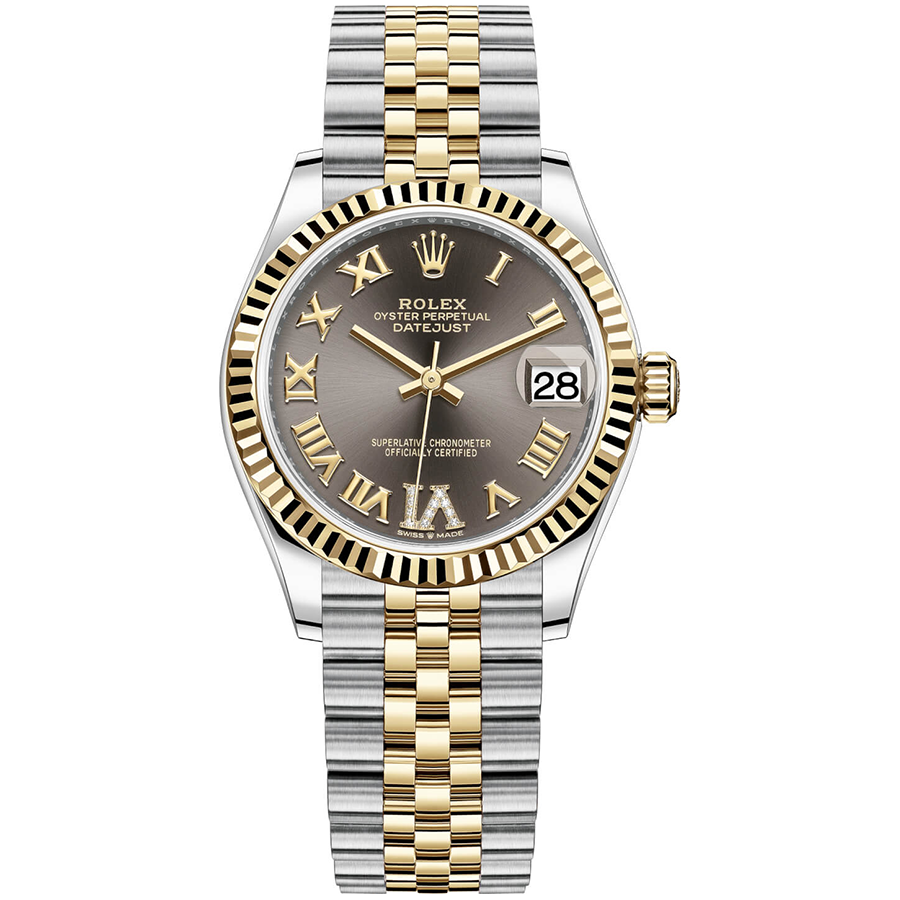 Rolex 1:1 Super Clone Datejust Dark Grey Diamond Roman Numeral Dial Fluted Bezel 31mm 278273