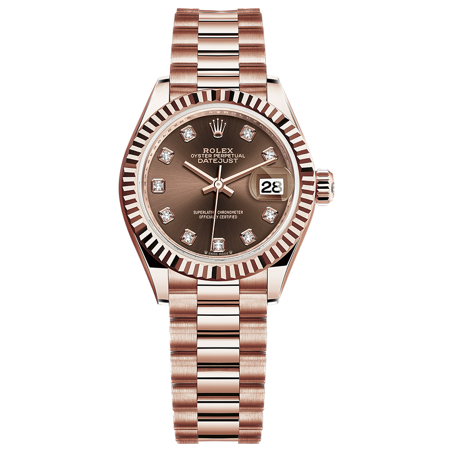 Rolex 1:1 Super Clone Lady-Datejust Chocolate Diamond Dial Fluted Bezel 28mm 279175