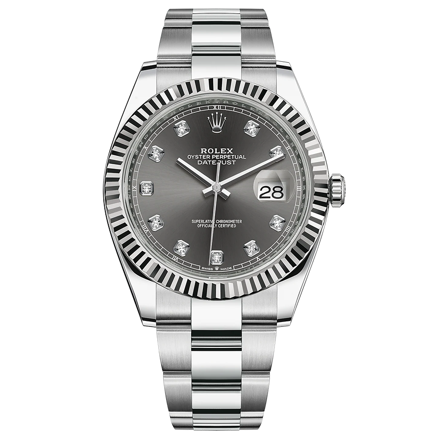 Rolex 1:1 Super Clone Datejust 41mm Slate Diamond Dial Fluted Bezel 126334
