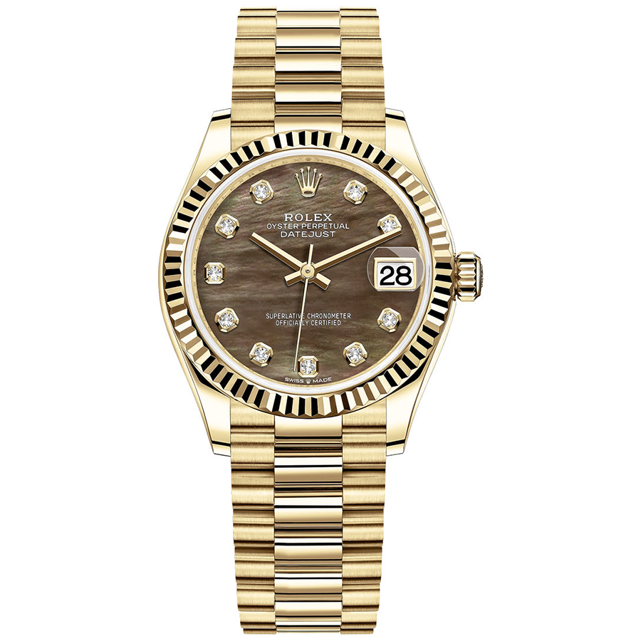Rolex 1:1 Super Clone Datejust Black Mother Of Pearl Diamond Dial Fluted Bezel 31mm 278278
