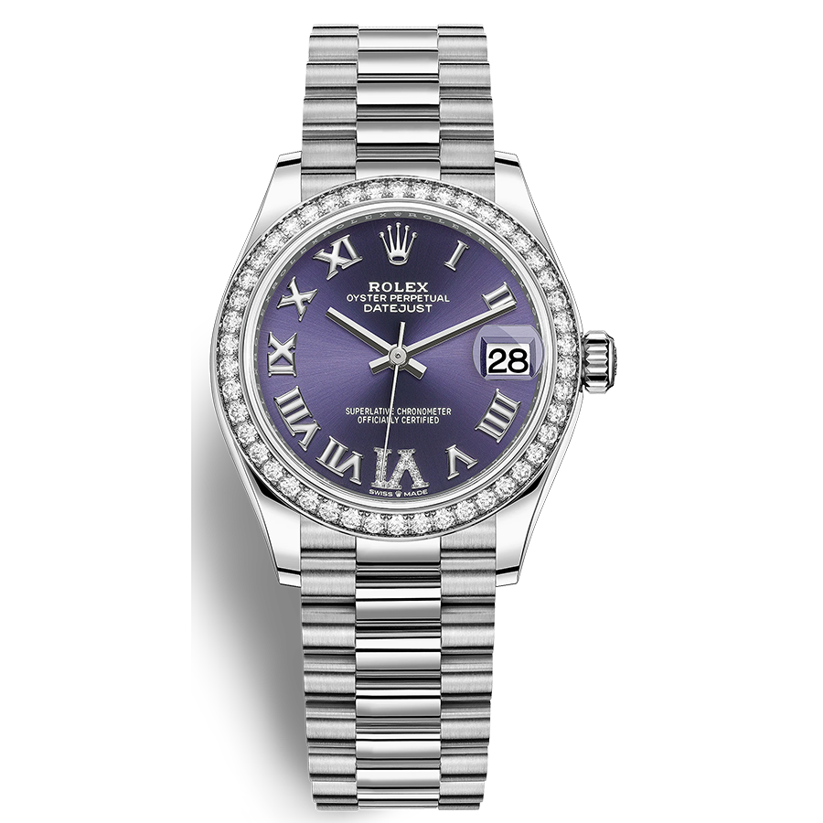 Rolex 1:1 Super Clone Datejust Purple Diamond Roman Numeral Dial Diamond Bezel 31mm 278289RBR