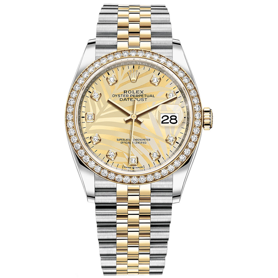 Rolex 1:1 Super Clone Datejust Golden Palm Motif Diamond Dial Diamond Bezel 36mm 126283RBR