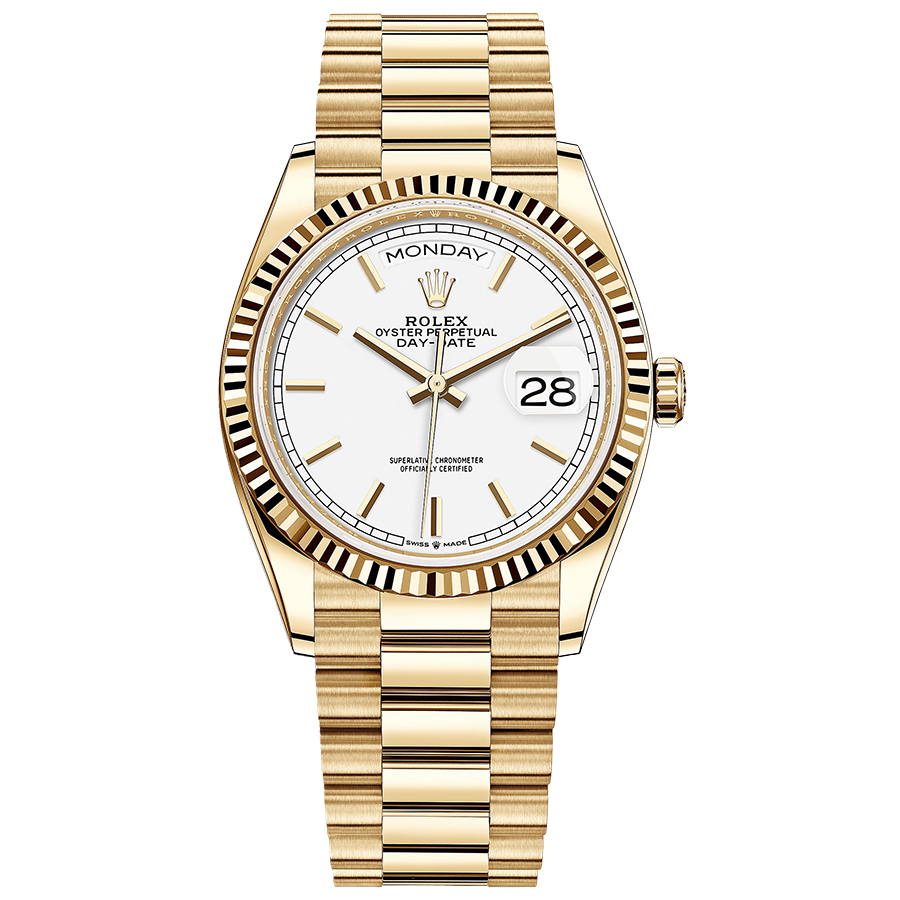 Rolex 1:1 Super Clone Day-Date 36mm Presidential 128238 Fluted Bezel White Dial