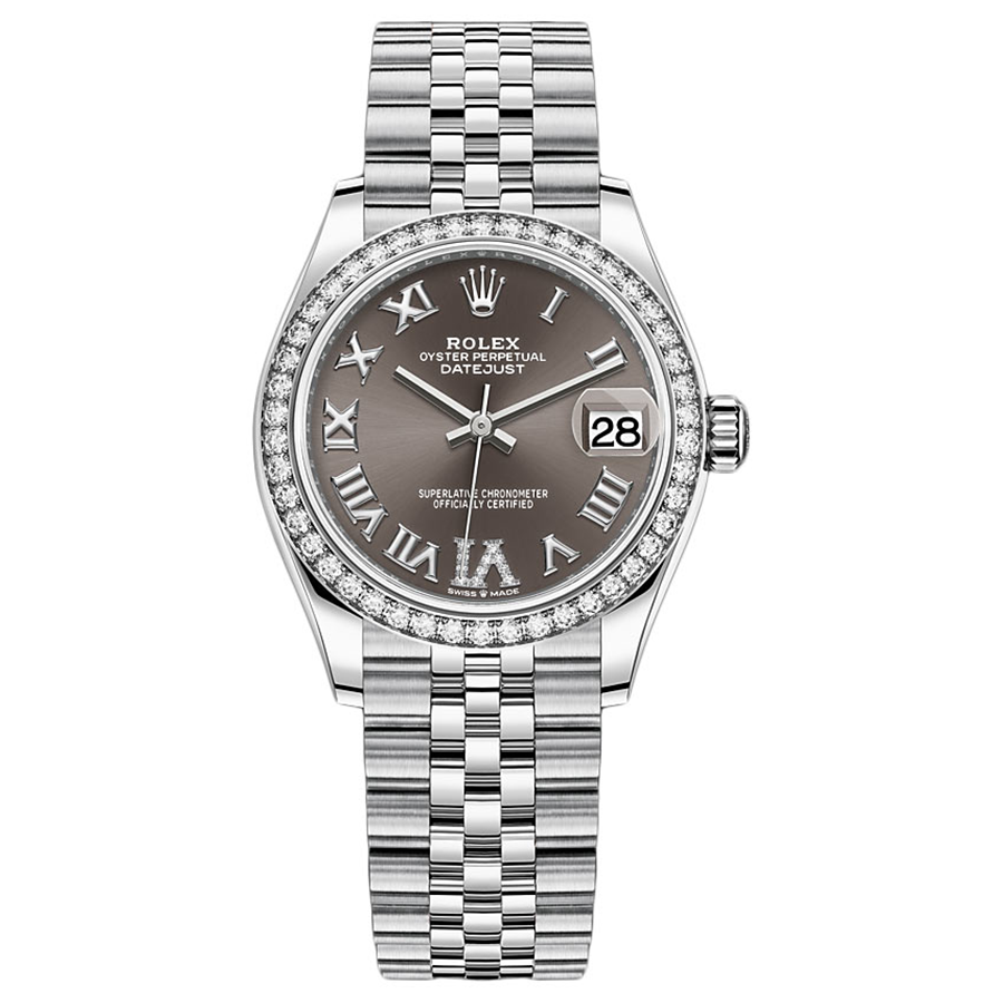 Rolex 1:1 Super Clone Datejust Dark Grey Diamond Roman Numeral Dial Diamond Bezel 31mm 278384RBR