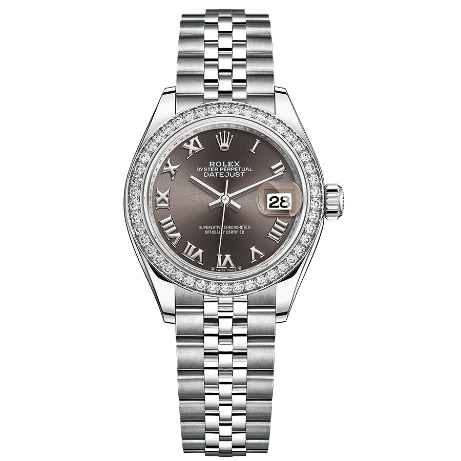 Rolex 1:1 Super Clone Lady-Datejust Dark Grey Roman Numeral Dial Fluted Bezel 28mm 279384RBR
