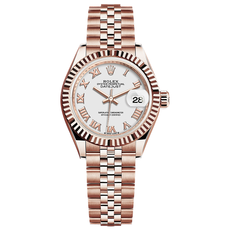 Rolex 1:1 Super Clone Lady-Datejust White Roman Numeral Dial Fluted Bezel 28mm 279175