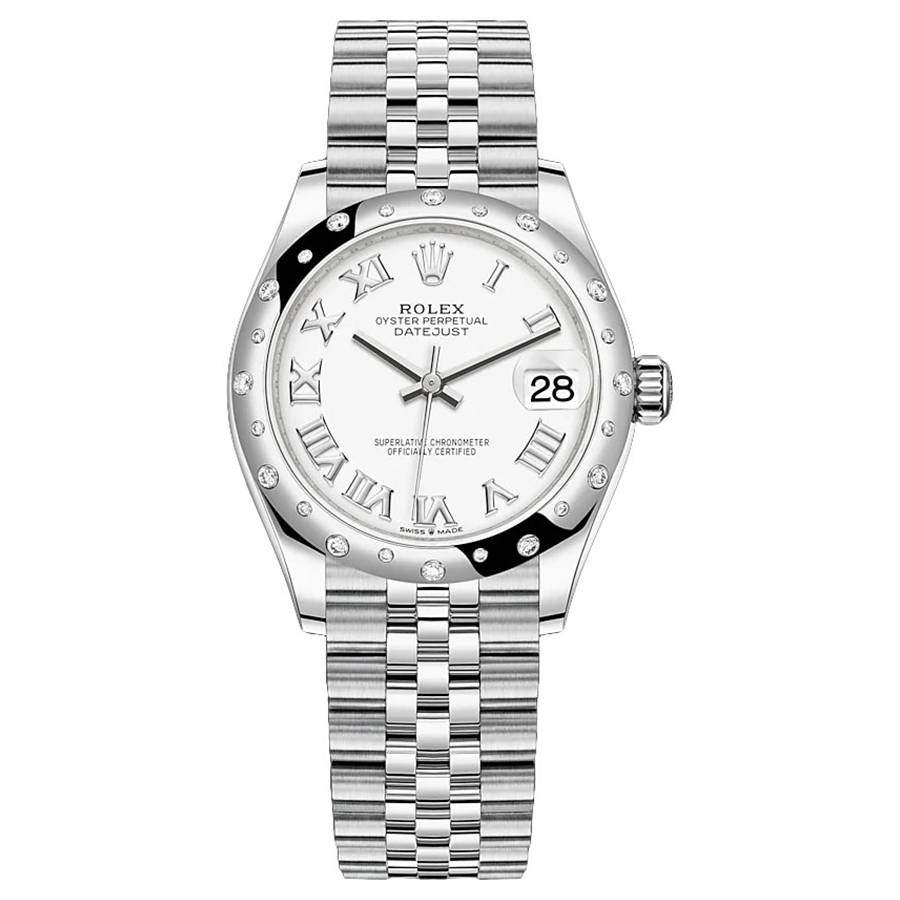 Rolex 1:1 Super Clone Datejust White Roman Numeral Dial Diamond-Set Bezel 31mm 278344RBR