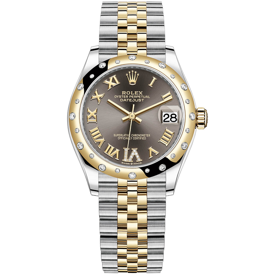 Rolex 1:1 Super Clone Datejust Dark Grey Diamond Roman Numeral Dial Diamond-Set Bezel 31mm 278343RBR