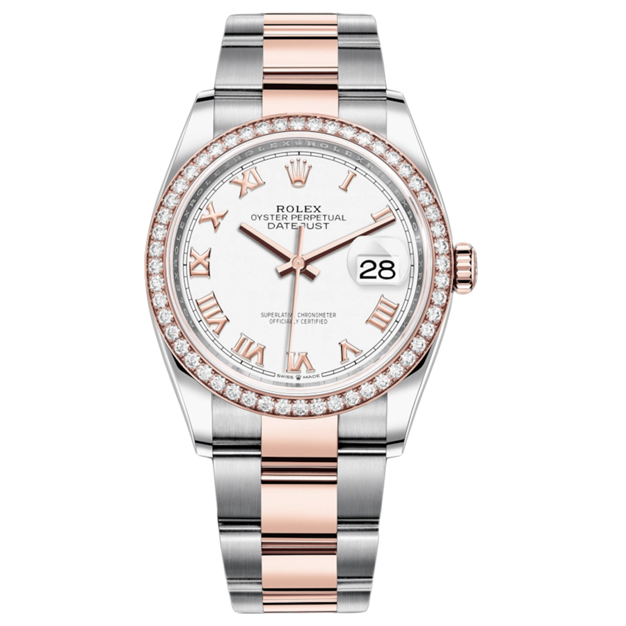 Rolex 1:1 Super Clone Datejust White Roman Numeral Dial Diamond Bezel 36mm 126281RBR